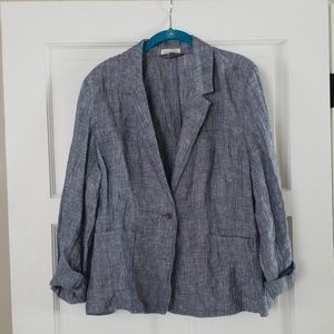 Eileen Fisher Linen Navy and White Jacket XL